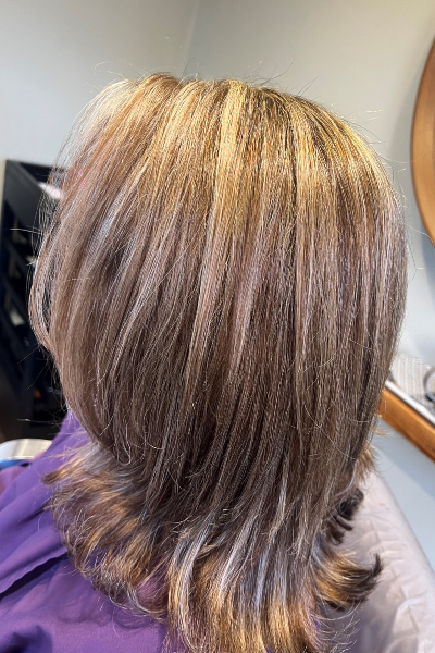 shoulder length, straight hair